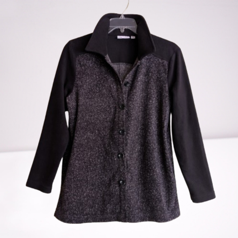 Denim&Co. Shirt Shacket Black White Fleece Size Medium
